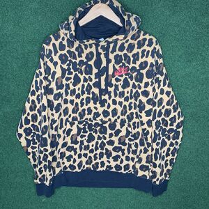 Sz L Nike Sportswear Club Fleece Leopard Print Pullover Hoodie FB9045-722 Men’s